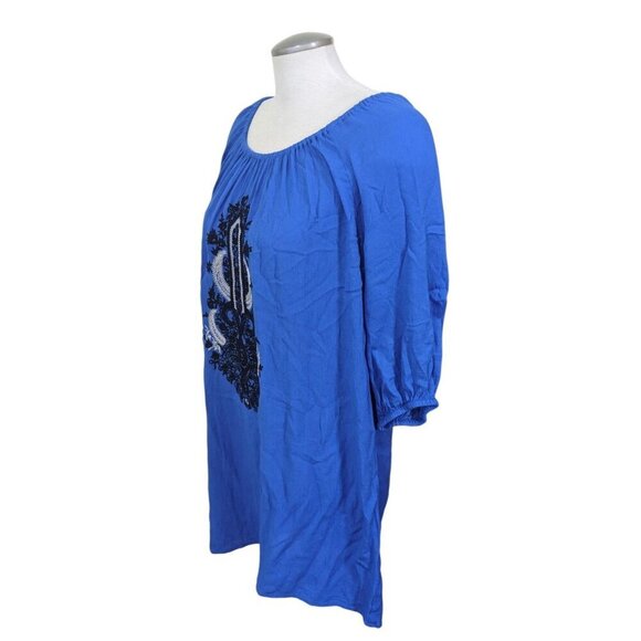 Ocean Tropics Swim Cover Up Womens Size L Blue Embroidered Vacation Cruise Beach - Picture 4 of 7